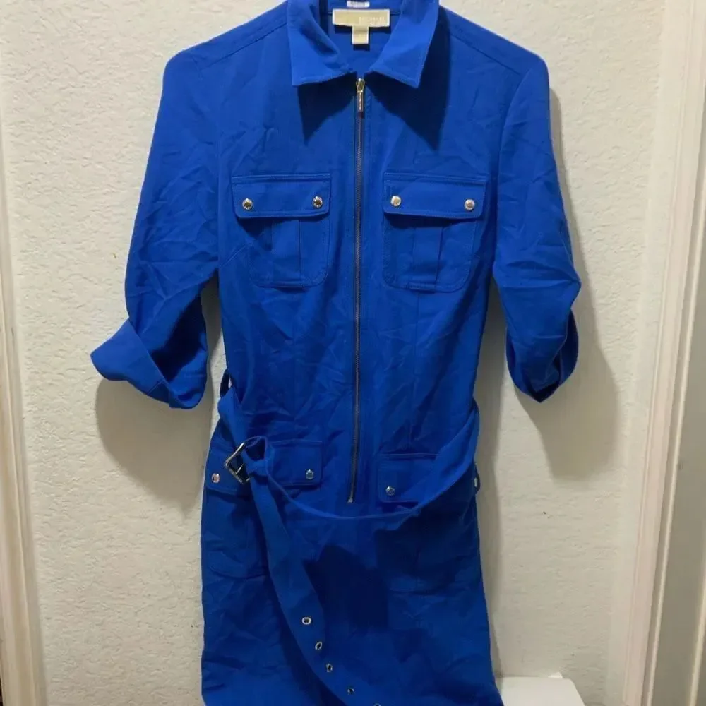 NWOT Michael Kors Blue Dress with Gold Accents.  SZ S